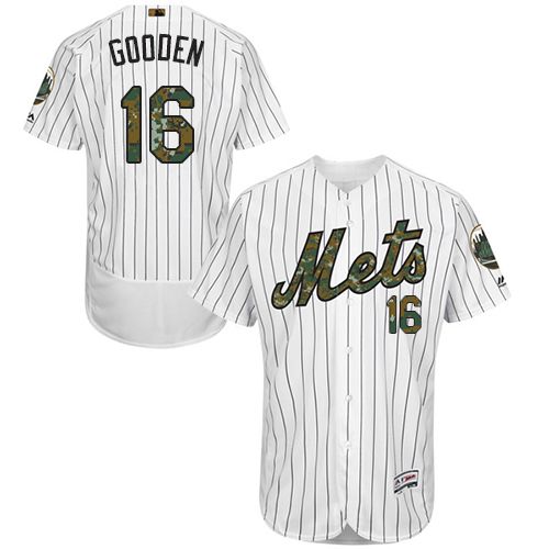 Mets #16 Dwight Gooden White(Blue Strip) Flexbase Authentic Collection Memorial Day Stitched MLB Jersey